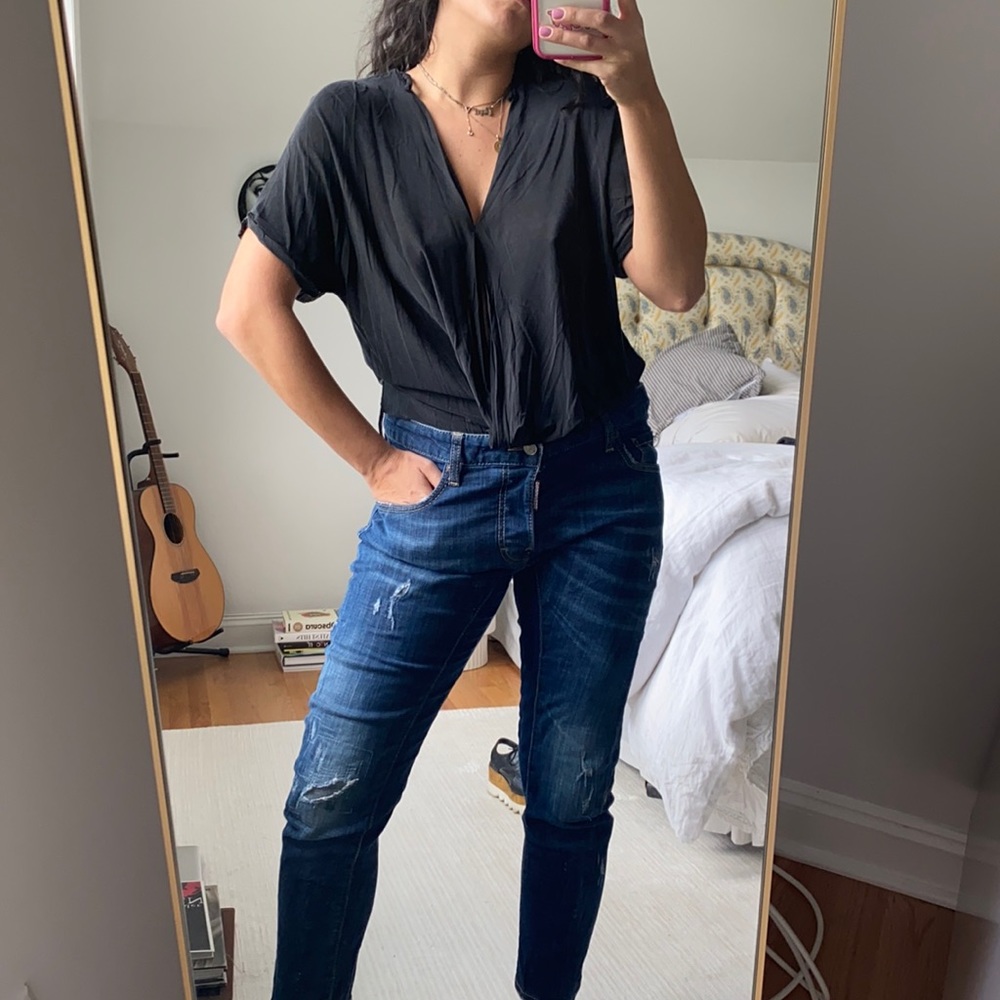 & Other Stories Black Short Sleeve Blouse